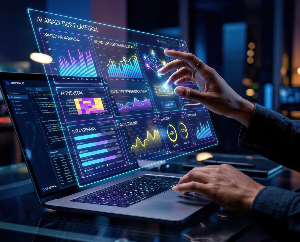 Analytics dashboard on a laptop pulling business data into one view