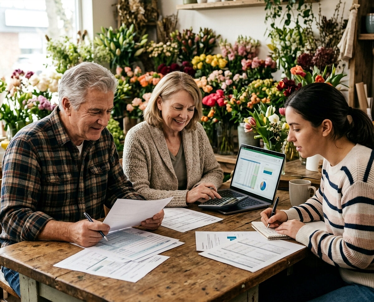 Small-business owner and consultant reviewing a practical plan
